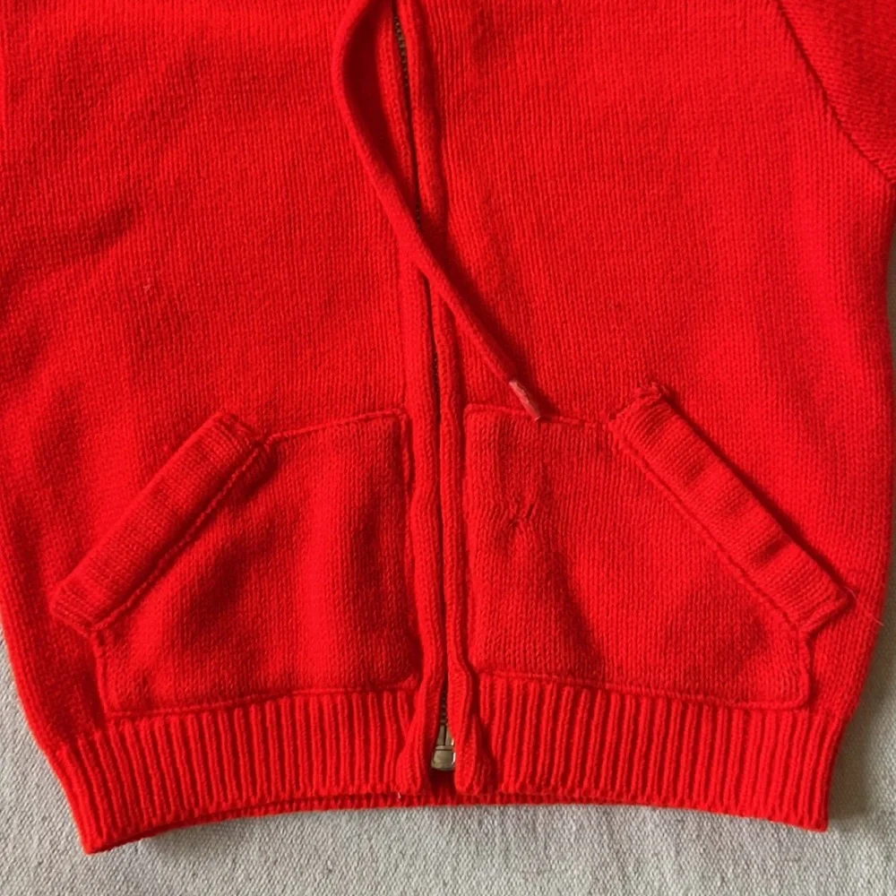 VINTAGE 70s 80s Hoodie Sweater Sweatshirt Zip knit red retro